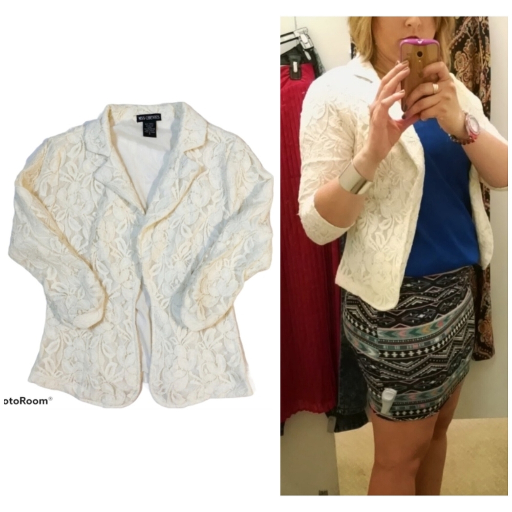 Miss Chievous Lace Blazer Fitted Cream Off White 3/4 Sleeve Small